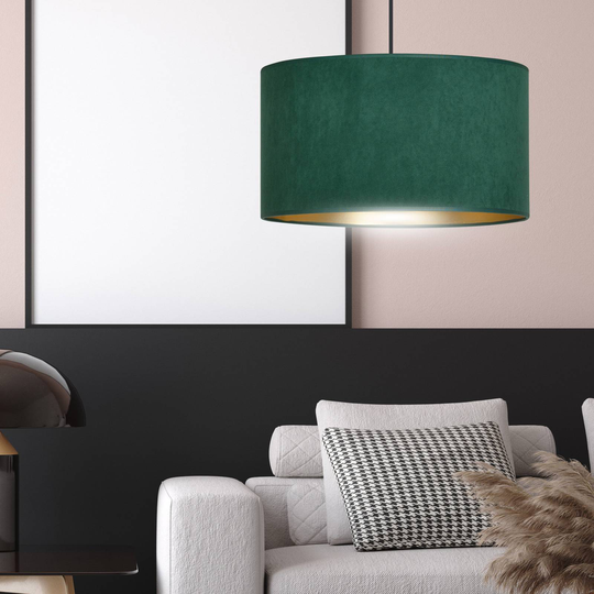 Hänglampa Jari tygskärm 1 lampa, grön/guld