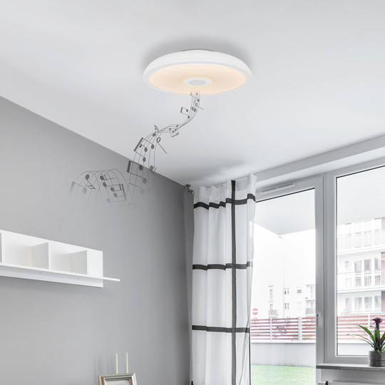 LED-taklampa Raffy högtalare RGBW vit