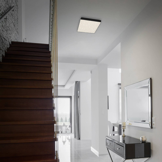 LED-taklampa Flame Star, 21,2 x 21,2 cm, svart