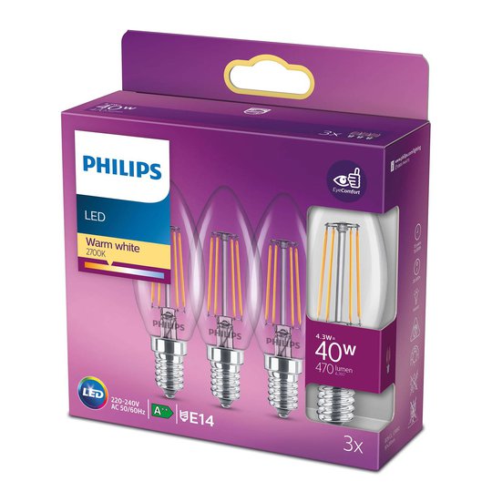 Philips LED-kronljuslampa E14 B35 4,3 W klar