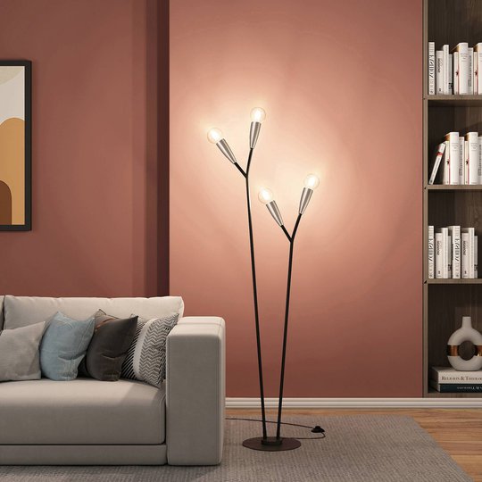 Lucande Carlea golvlampa, 4 lampor, svart-nickel