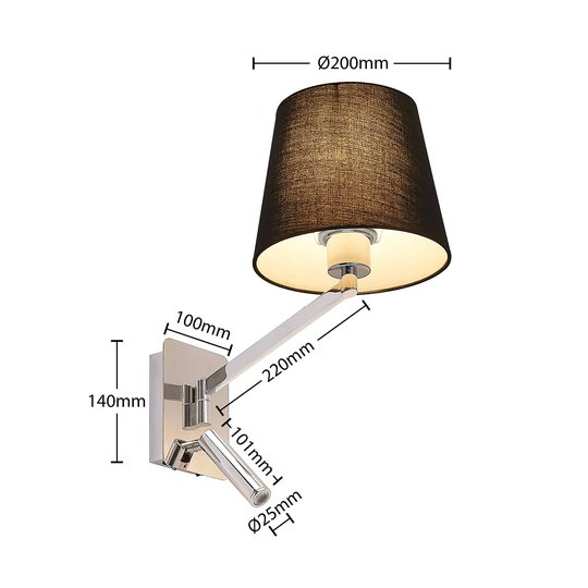 Lucande vägglampa Irella med läslampa, svart