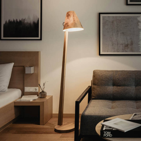 ALMUT 1411 golvlampa böjd Ø30 cm sten