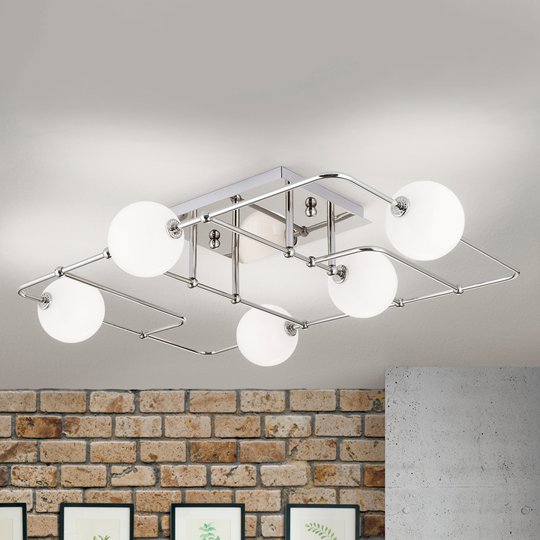 LED-taklampa Pipes med 5 glaskulor, nickel