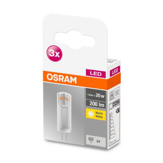OSRAM LED-stiftlampa G4 1,8 W 2 700 K klar 3-pack