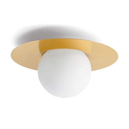 Taklampa Hat av glas med mässingstallrik