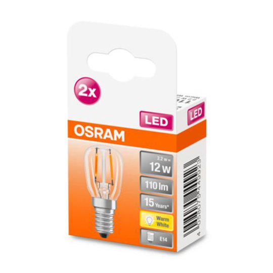 OSRAM LED-lampa E14 T26 2,2 W 2 700 K klar 2-pack