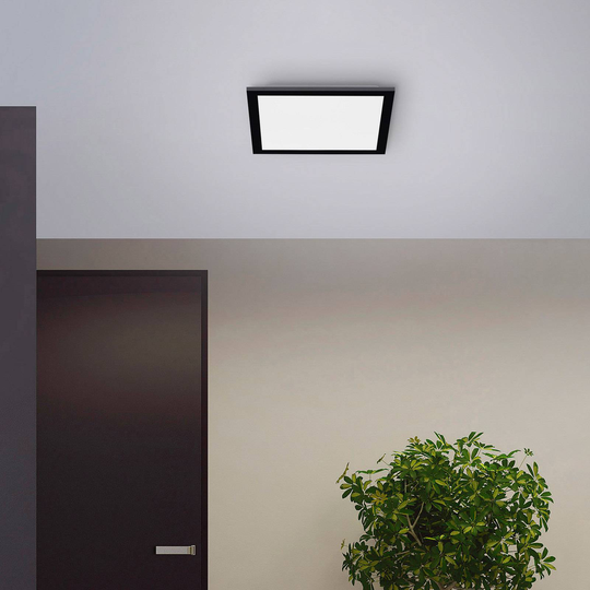 LED-taklampa Flat, CCT, svart, 29 x 29 cm