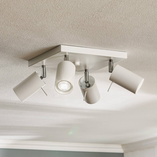 Takspotlight Round, vit, 4 lampor kvadrat