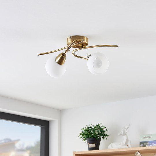 Lindby Floresca taklampa, 2 lampor, mässing