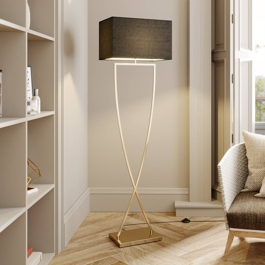 Lucande Evaine golvlampa mässing skärm svart