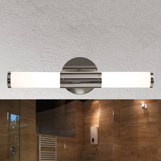 Stilig vägglampa Palmo, tvåarmad, krom