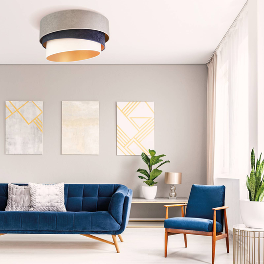 Taklampa Devon, grå/mörkblå/ecru/guld Ø60 cm