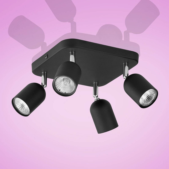 Takspotlight 4 lampor, kvadratisk svart