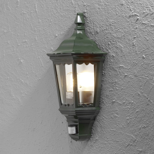 Utomhusvägglampa Firenze halvskål, sensor, grön