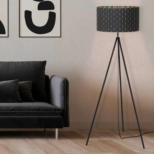 Golvlampa Marasales av textil, trebent