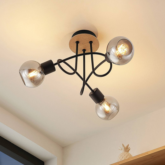 Lindby Eridia takspotlight, träelement, 3 lampor