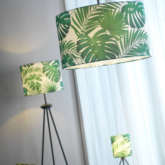 Hänglampa Amazzonia - textilskärm palmmotiv