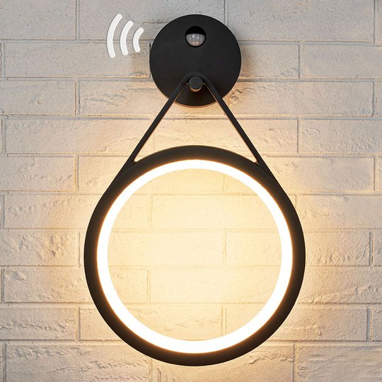 LED-utomhusvägglampa Mirco med sensor, ringformad