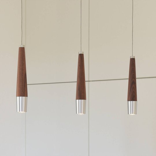 HerzBlut Conico LED-hänglampa valnötsträ, 3 lampor