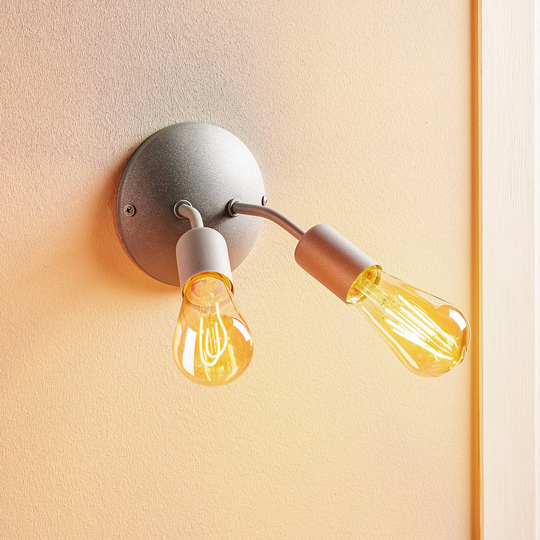 Vägglampa Go utan skärm, 2 lampor, silver