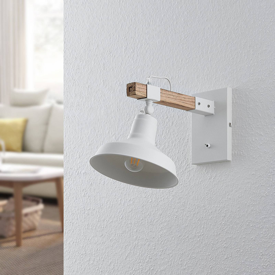 Lindby Calliora vägglampa, vit, metall och trä