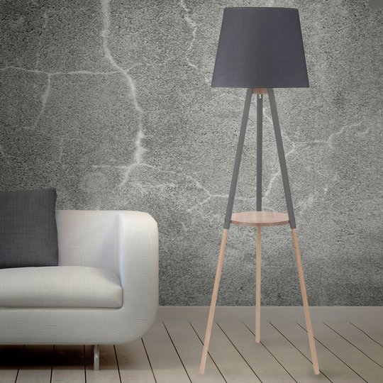 Golvlampa Vaio trebent trästativ, grå skärm