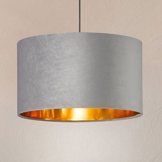 Hänglampa Aura sammetsskärm, Ø 40 cm, grå