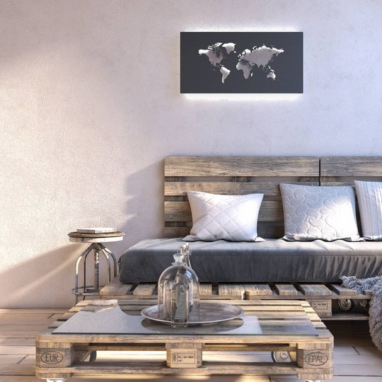 LED-vägglampa Linda, kartdesign grå