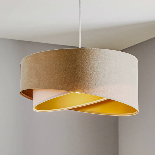 Pendellampa Vivien, trefärgad, creme/vit/guld
