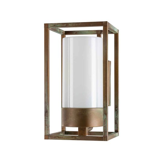 Utomhusvägglampa Cubic³ 3364 mässing antik/opal