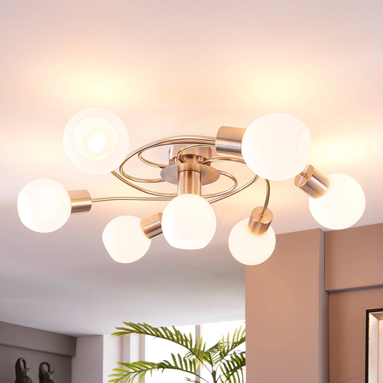 LED-taklampa Ciala, 7 lampor, nickel