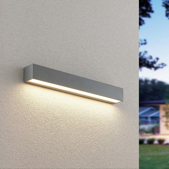 Lucande Lengo LED-utomhusvägglampa, Down silver 50