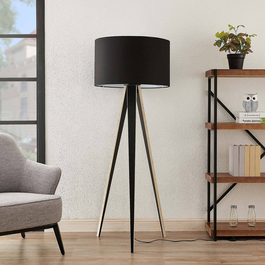 Lucande Bodhi tripodgolvlampa, cylinder svart