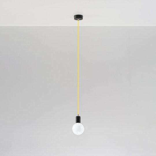 Hänglampa Simple, svart, gul kabel