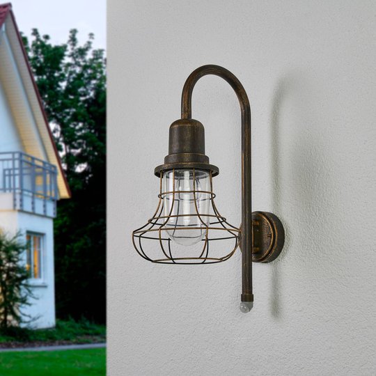 Med sensor – antik vägglampa Bird för utomhusbruk