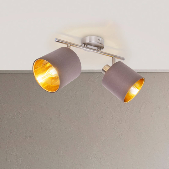 Taklampa Maron 2 lampor textil, brun/guld