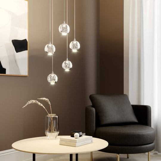 LED-pendellampa Hayley, rund, krom, 5 lampor