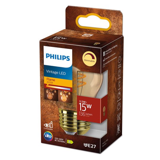 Philips LED Classic E27 P45 3,5 W 2 000 K guld