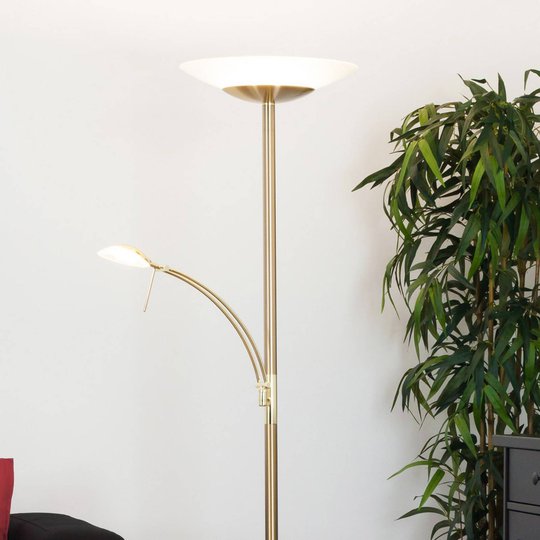 Mässingsfärgad LED-golvlampa Ilinca med läslampa