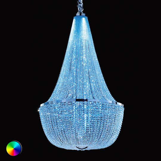 Praktfull korgljuskrona Ilaria med RGB-LED-lampor