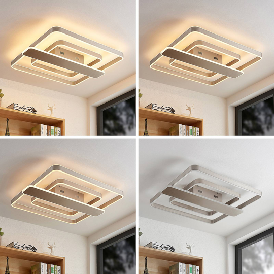 Lucande Linetti LED-taklampa nickel kantig 70 cm