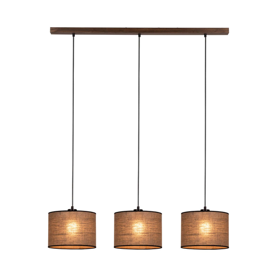 Hänglampa Tubo, nötträd, svart/beige, 3 lampa