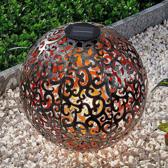 Ornament-LED-solarlampa Eduta, kula, silver-guld