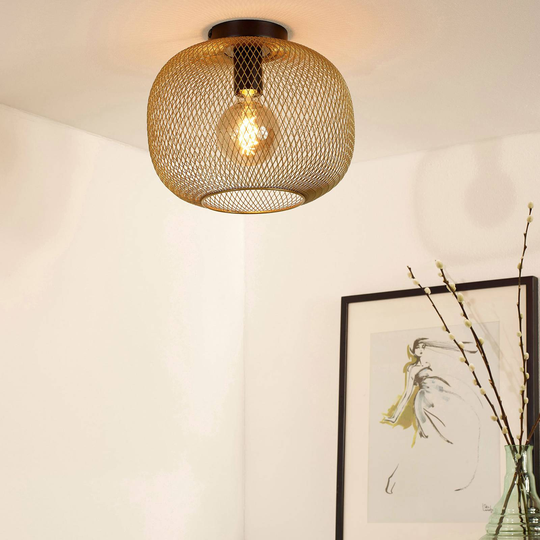 Taklampa Mesh, rund, Ø 30 cm, guld