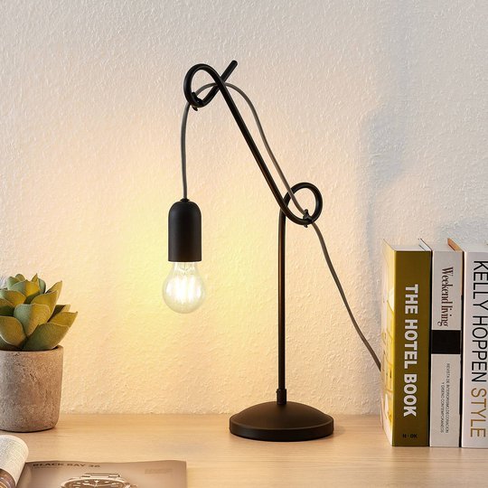Lucande Jorna bordslampa i svart, kabel grå