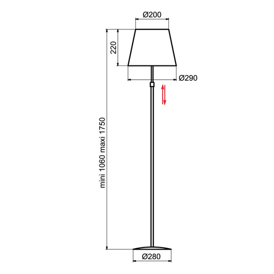 Aluminor Store golvlampa, aluminium/röd