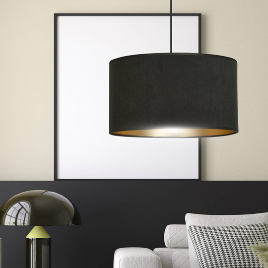 Hänglampa Jari tygskärm 1 lampa, svart guld