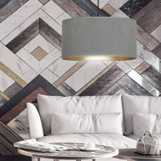Hänglampa Jari tyg 1 lampa, grå/guld