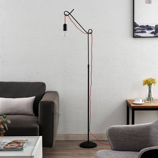 Lucande Jorna golvlampa i svart, röd kabel